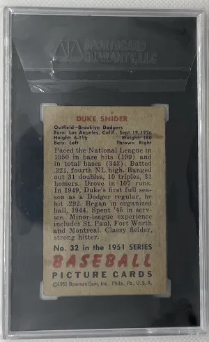 1951 Bowman Duke Snider #32 SGC 3 back