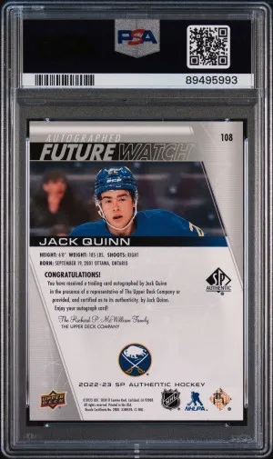 2022 Sp Authentic Jack Quinn Autograph back