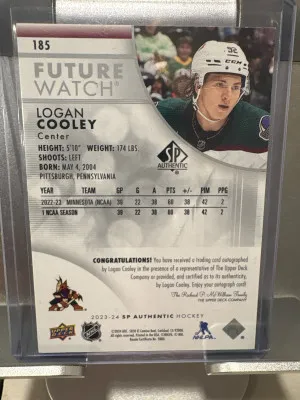 2023-24 Upper Deck SP Authentic Logan Cooley Future Watch Auto /999 back