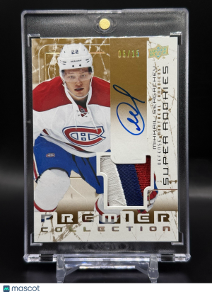 2016-17 UD Premier Mikhail Sergachev Super Rookie Patch Auto Gold /15 RPA front