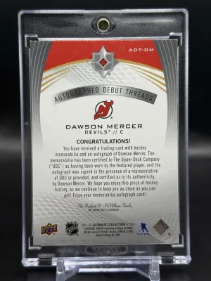 2021-22 Ultimate Dawson Mercer Autographed Debut Threads Rookie Patch Auto /49 back
