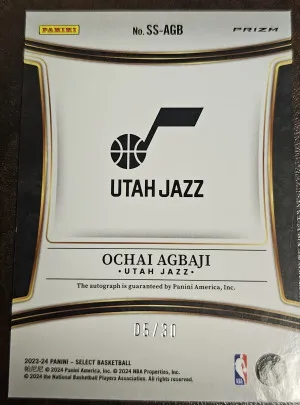 2023-24 Panini Select Ochai Agbaji Orange Prizm 5/30 SS-AGB back