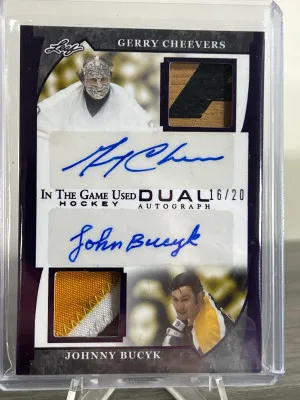 2023 Leaf Gerry Cheevers / Johnny Bucyk Game Used Stick/Jersey Auto /20 front