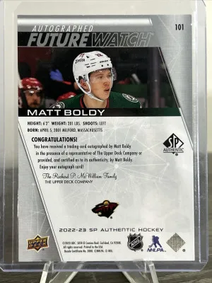 2022-23 UD Matt Boldy SPA Future Watch Auto /999 back