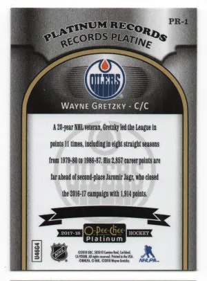 2017-18 O-Pee-Chee Platinum Platinum Records #PR-1 Wayne Gretzky back