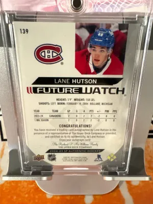 2024-25 Upper Deck SP Authetic Lane Hutson Inscribed Future Watch Auto back