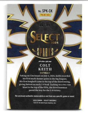 2024 Select Sparks Materials Prizms Red #11 Colt Keith (RC) - Detroit Tigers (#06/99) back