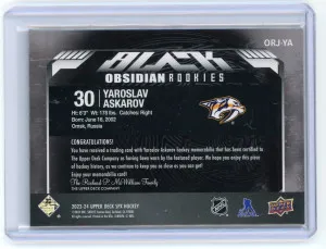 2023-24 UD Black #ORJ-YA Yaroslav Askarov Obsidian Rookie Jersey /149 back