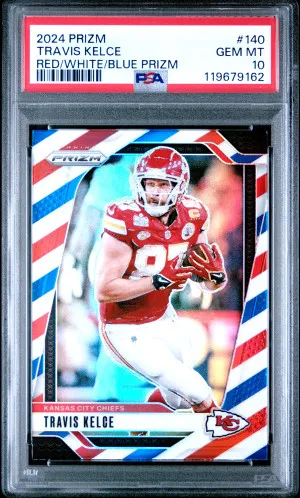 2024 Panini Prizm Travis Kelce Red/White/Blue Prizm front