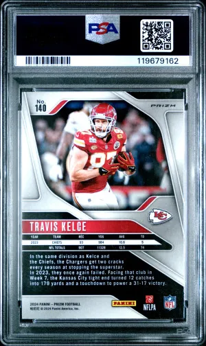 2024 Panini Prizm Travis Kelce Red/White/Blue Prizm back