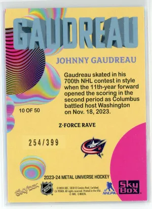 2023-24 Metal Universe #10Johnny Gaudreau Z-Force Rave 254/399 back