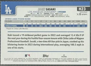 2025 Topps Holiday Roki Sasaki #H23 - LA Dodgers back