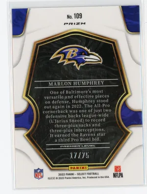 2022 Select #109 Marlon Humphrey Prizm Purple 17/75 back