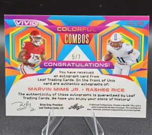 2023 Leaf Colorful Combos Mims/Rice Auto Rookies 5/7 back