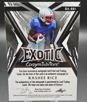 2023 Leaf Exotic Rashee Rice Rookie Auto #BA-RR1 back