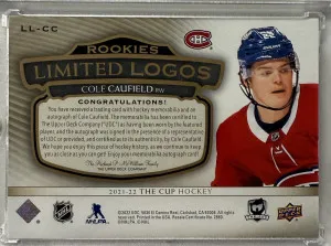 2021-22 The Cup Cole Caufield Limited Logos Rookie Auto /50 back