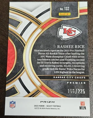 Rashee Rice 2023 Panini Select #132 Tri Color Prizm Rookie RC Premier 151/225 back