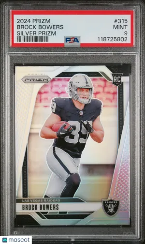 2024 Panini Prizm Brock Bowers #315 Silver RC PSA 9 front