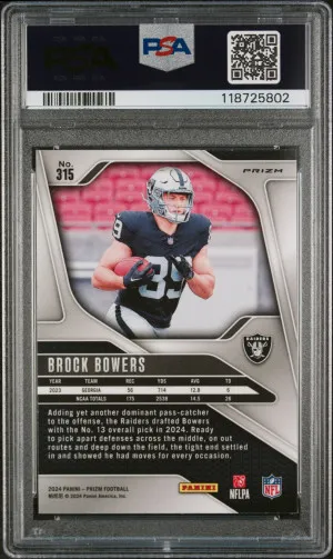 2024 Panini Prizm Brock Bowers #315 Silver RC PSA 9 back