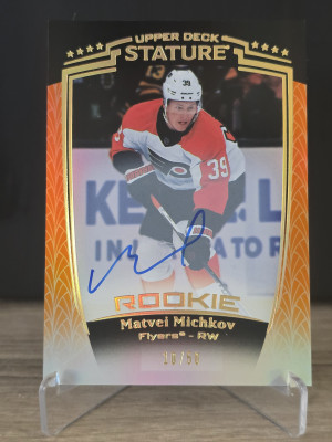 2024-25 Upper Deck Stature Matvei Michkov ORANGE Auto 10/50 #32 RC front