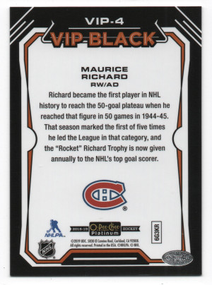 2018-19 O-Pee-Chee Platinum ePack VIP Black Achievements #VIP-4 Maurice Richard back