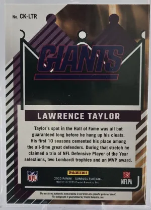2025 Donruss Canton Kings Lawrence Taylor 2 Color Patch Auto /10 Color Match 🔥 back