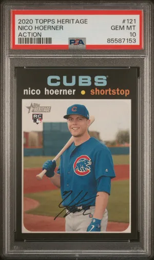 2020 Topps Heritage Nico Hoerner Action PSA 10 front