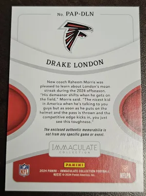 2024 Immaculate Collection Drake London Dual Patch /99 SP back