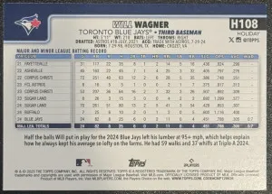 2025 Topps Holiday Will Wagner #H108 Blue Metallic Holiday Lights back