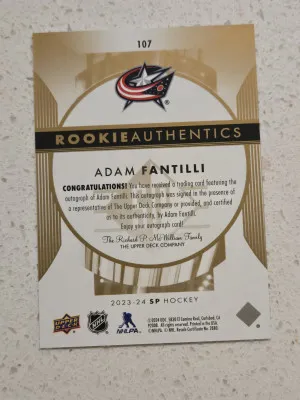 23-24 Upper Deck SP Rookie Authentics Adam Fantilli Auto /25 RC back