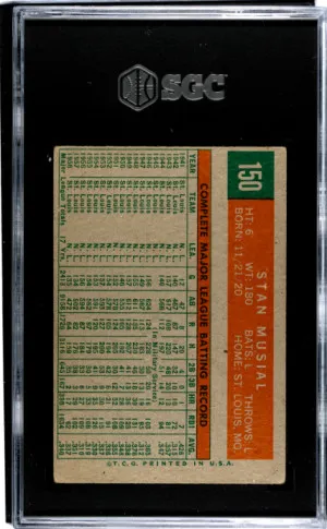 1959 Topps Stan Musial SGC 2 back