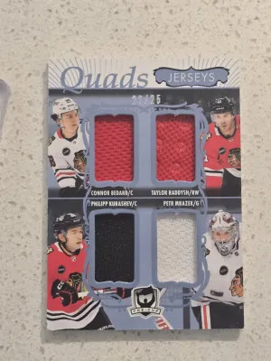 2023-24 The Cup Blackhawks Quads Jerseys /25 Bedard Rookie RC front