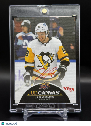 2021-22 UD Clear Cut Jake Guentzel UD Canvas Auto /59 Red Ink #CS-JG front