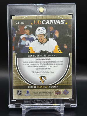 2021-22 UD Clear Cut Jake Guentzel UD Canvas Auto /59 Red Ink #CS-JG back