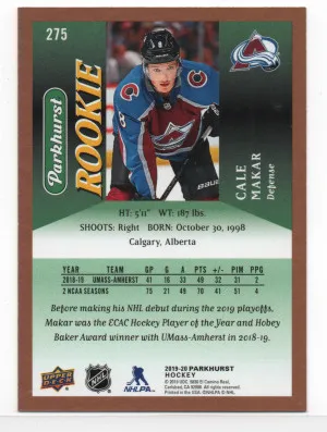 2019-20 Upper Deck Parkhurst ePack Bronze Parallel #275 Cale Makar RC back