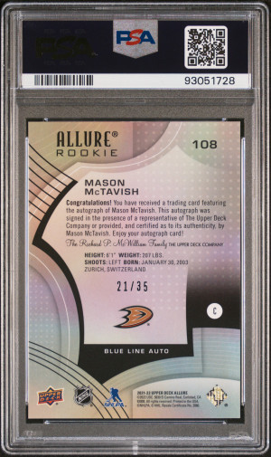 2021 Upper Deck Allure Mason Mctavish Blue Line-Autograph back