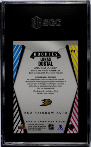 2022-23 Upper Deck Allure Lukas Dostal SGC 10 back