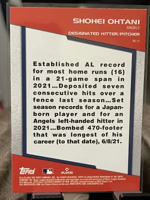 2022 Topps Opening Day Bomb Squad Shohei Ohtani #BS-15 back