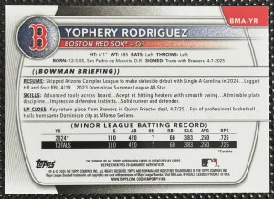 2025 Bowman Chrome Yophery Rodriguez #BMA-YR Purple Mojo Auto back