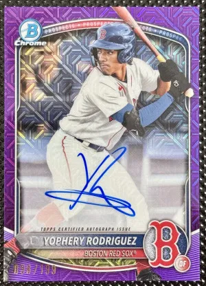 2025 Bowman Chrome Yophery Rodriguez #BMA-YR Purple Mojo Auto front