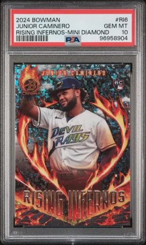 2024 Bowman Rising Infernos Junior Caminero Rising Infernos-Mini Diamond front