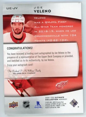 2021-22 Ultimate #USR-JV Joe Veleno Signatures Rookie Autograph back