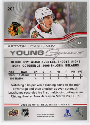 2025-26 Upper Deck #201 Artyom Levshunov Young Guns back