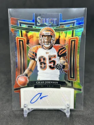 Chad Johnson 2023 Panini Select Tie Dye Prizm Diecut Auto 25/25 #SOG-CJO Bengals front