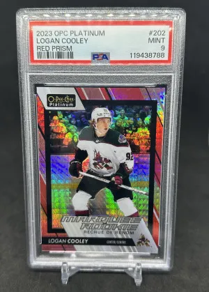 Logan Cooley 2024-25 UD O-Pee-Chee Platinum Marquee Rookie Red Prism /199 PSA 9 front