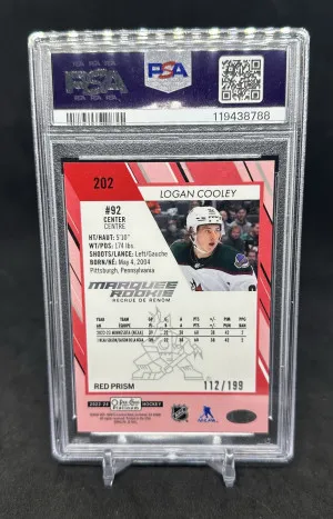 Logan Cooley 2024-25 UD O-Pee-Chee Platinum Marquee Rookie Red Prism /199 PSA 9 back