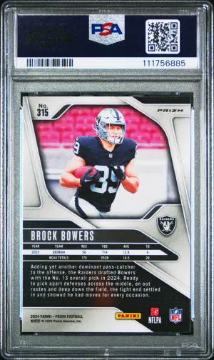 2024 Panini Prizm Brock Bowers Silver Prizm PSA 10 back