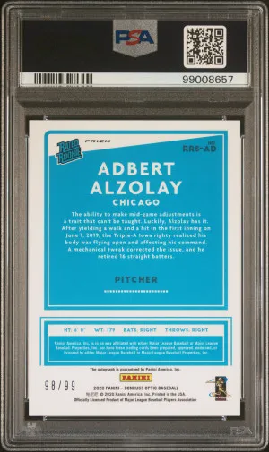 2020 Panini Donruss Optic Rated Rookies Signatures Adbert Alzolay Rated Rke.sig-White Mojo 98/99 PSA 9 back