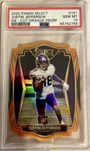 2020 Panini Select Justin Jefferson Die-Cut Orange Prizm PSA 10 front