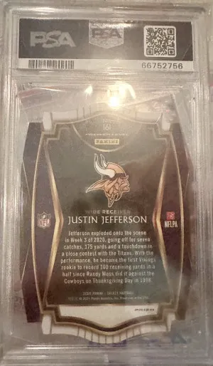 2020 Panini Select Justin Jefferson Die-Cut Orange Prizm PSA 10 back